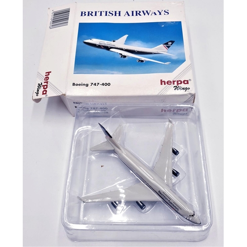 506 - HERPA DIE CAST MODEL OF THE BRITISH AIRWAYS BOEING 747-400 AREOPLANE  (Original Box)