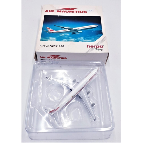 509 - HERPA DIE CAST MODEL OF THE AIR MAURITIUS AIRLINES AIR BUS AREOPLANE (A-340-300) (Original Box)