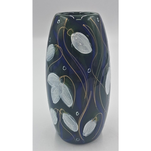 526 - ANITA HARRIS ART POTTERY 17cm SKITTLE VASE  IN THE SNOWDROP DESIGN Signed In Gold By Anita Harris