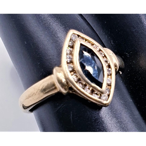 573 - 9ct GOLD / DIAMOND & SAPPHIRE STONE SET RING (Size P , Total Weight 2.4 Grams)  (Cost When New £225.... 