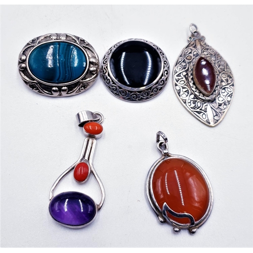 583 - CHARLES RENNIE MACKINTOSH PENDANTS (4) Plus BROOCH (Two Are Silver 925)