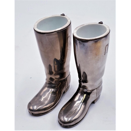 591 - WHITE METAL LINED SHOT MEASURES FASHIONED AS A PAIR OF RIDING BOOTS