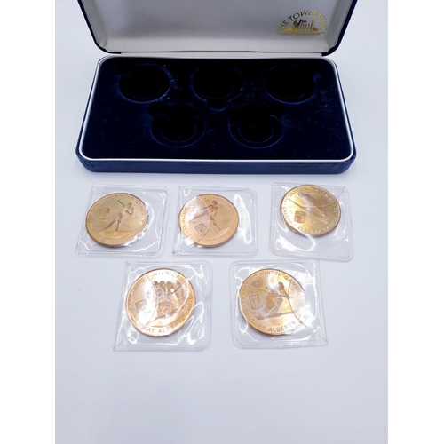 619 - SOLID GOLDEN BRONZE (Cased Set Of Five) 1988 (Limited Edition) CANADIAN OLYMPIC GAMES MEDALS