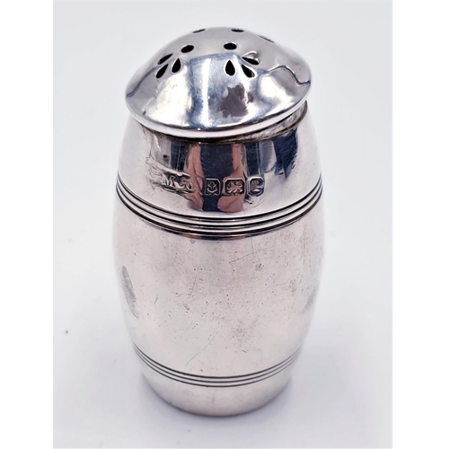 656 - SILVER BARREL DESIGN PEPPERETTE (Hallmarked For Birmingham 1910) (Total Weight 18.9 Grams)