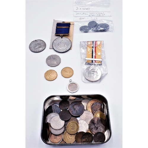 658 - TIN CONTAINING A Qty Of OLD COINS , MEDALLIONS , Etc