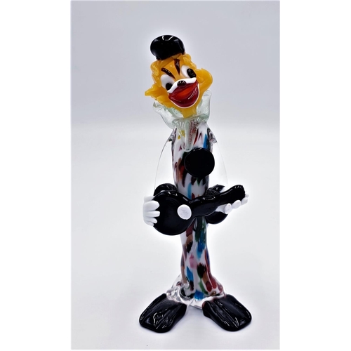 662 - MURANO GLASS 21.5cm CLOWN With GUITAR FIGURINE