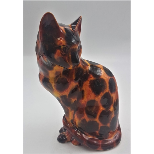 695 - ANITA HARRIS ART POTTERY Large 23cm MODEL OF A CAT IN THE HOT COALS DESIGN  (Signed In Gold By Anita... 