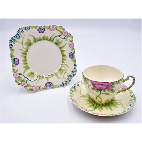 708 - ROYAL GRAFTON CHINA TRIO (Hand Painted) IN THE GARDEN GLORIES DESIGN c1930s  (Rare)