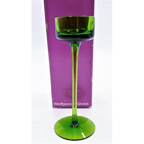 726 - WEDGWOOD GREEN GLASS 20cm CANDLEHOLDER (Boxed)