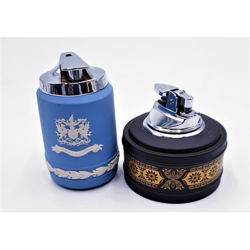 728 - WEDGWOOD BLUE JASPER WARE TABLE LIGHTER plus WEDGWOOD BLACK JASPER WARE TABLE LIGHTER