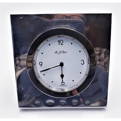 754 - SILVER (Hallmarked) 10cm x 10cm x 2.5cm CLOCK c2000 By Carrs (Found To Be Not Working When Photograp... 