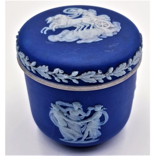 767 - WEDGWOOD Dark BLUE JASPER WARE 8cm LIDDED POT