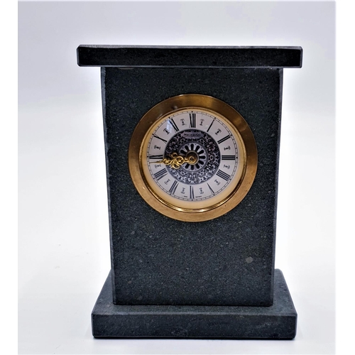 782 - SLATE CASED MECHANICAL (Wind Up) 15cm x 11cm MANTLE CLOCK (Found To Be Working When Photographed)