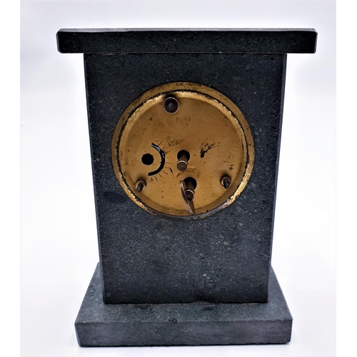 782 - SLATE CASED MECHANICAL (Wind Up) 15cm x 11cm MANTLE CLOCK (Found To Be Working When Photographed)