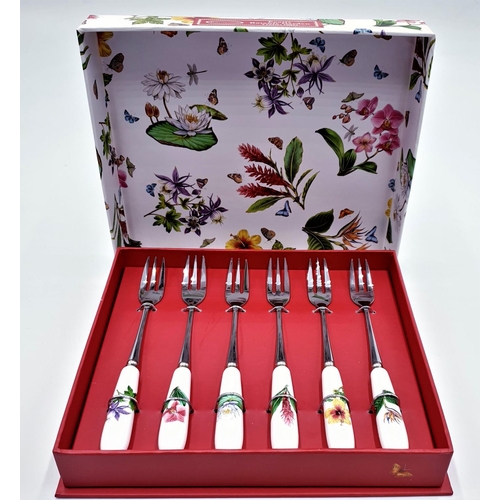 783 - PORTMEIRION (Boxed Set Of Six) PASTRY FORKS IN THE BOTANIC GARDEN DESIGN