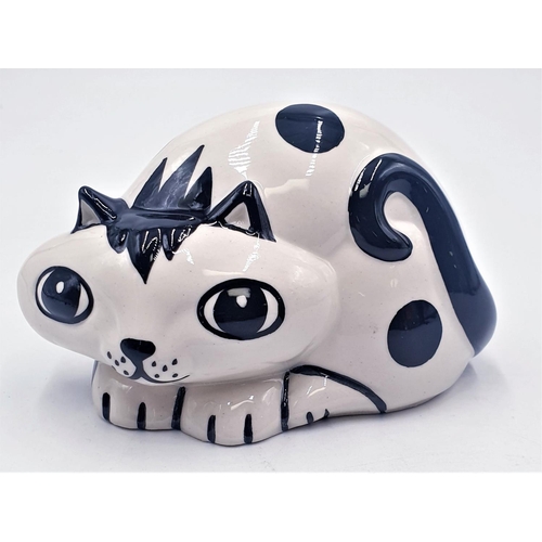 808 - LORNA BAILEY MODEL OF A BLACK & WHITE SPOTTED CAT Signed By Lorna Bailey