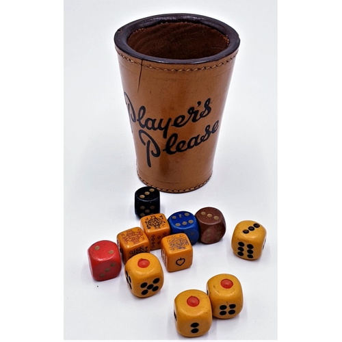 97 - LEATHER BOUND ADVERTISING 10cm DICE CUP 
