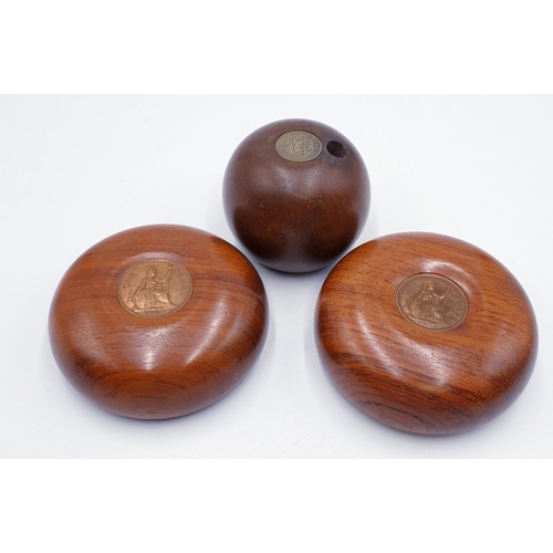 174 - WOODEN OFFICE DESK PAPERWEIGHTS (2) Plus PEN HOLDER