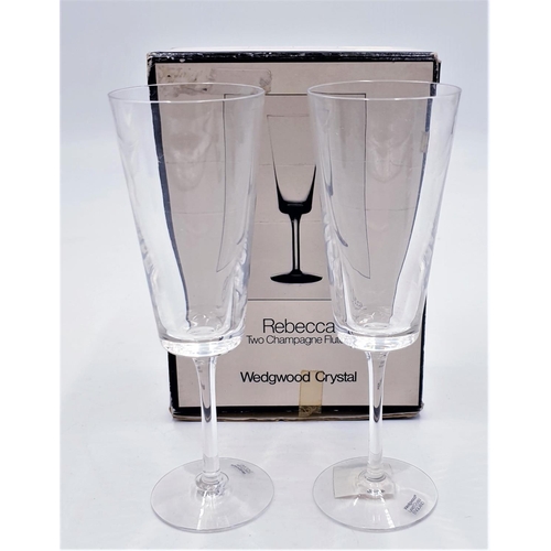 630 - WEDGWOOD CRYSTAL (Boxed Set Of Two) CHAMPAGNE FLUTES IN THE REBECCA DESIGN