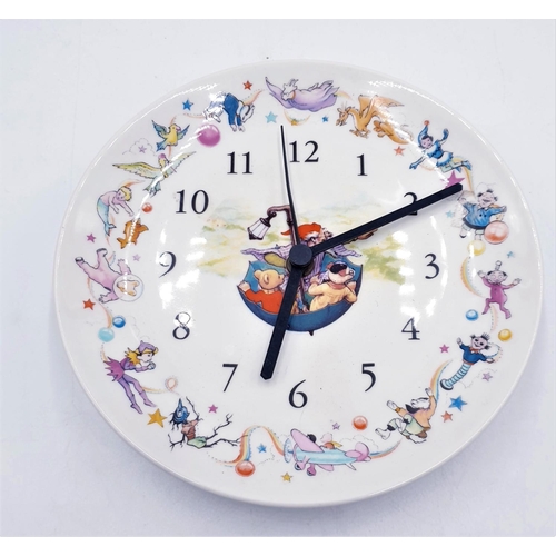 413 - WEDGWOOD CHINA 20cm Dia WALL CLOCK FROM THE RUPERT BEAR COLLECTION c1980s