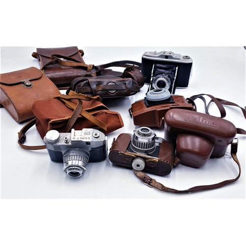 450 - COLLECTION OF OLD CAMERAS To INCLUDE 35X,AGFA ISOLOTTE CORONET,BENCINI COMETS Plus LEATHER CASES