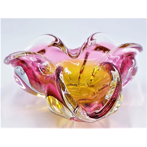 566 - MURANO GLASS 19cm Dia ORANGE/CRANBERRY BOWL