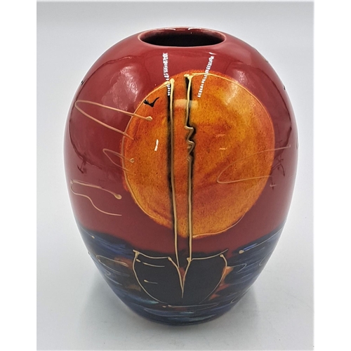 81 - ANITA HARRIS ART POTTERY 15cm DELTA VASE IN THE SUNSET DESIGN Signed In Gold By Anita Harris