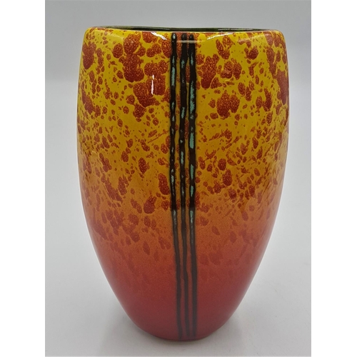 82 - ANITA HARRIS ART POTTERY 19cm TRIANGULAR VASE IN THE BRIMSTONE DESIGN (Signed In Gold By Anita Harri... 