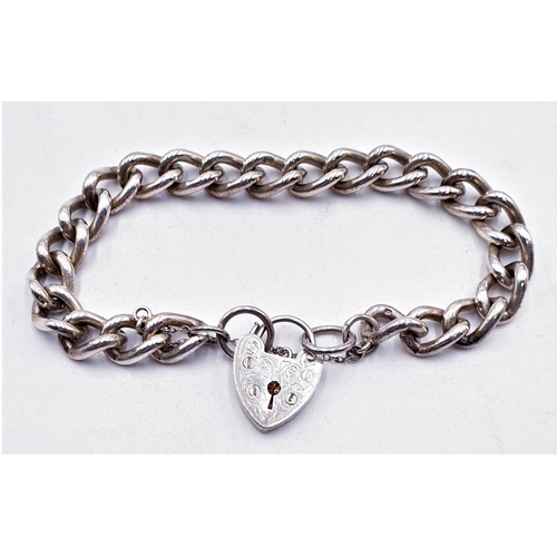 86 - SOLID STERLING SILVER CHARM BRACELET With PADLOCK & SAFETY CHAIN (Total Weight 29.00 Grams)