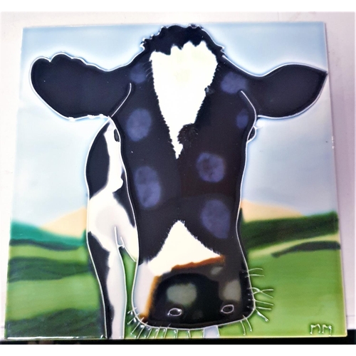 591 - CERAMIC ____cm x _____cm (Hand Painted) PICTURE TILE (Cow)