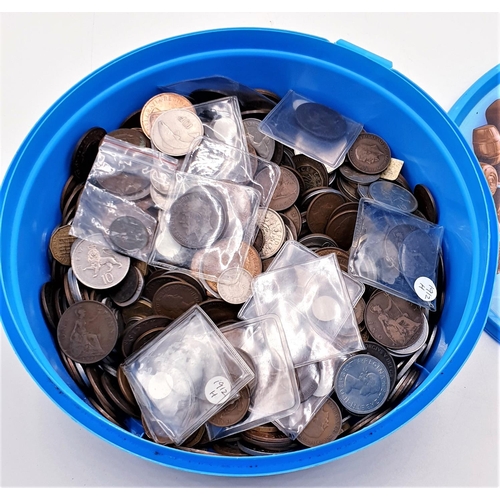 103 - TUB OF COINS Inc MIXED BRITISH COINS FARTHING To CROWN Including ISLE OF MAN