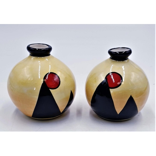 115 - LORNA BAILEY 9cm SQUAT VASES (2) IN THE PYRAMIDS DESIGN Signed By Lorna Bailey c2001