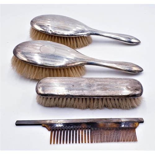 180 - SILVER (Hallmarked) HAIR BRUSHES (2) , CLOTHES BRUSH Plus HAIR COMB