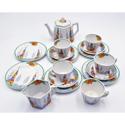 182 - CHINA ART DECO CLARICE CLIFF STYLE 17 Piece TEA SET (With Faults)