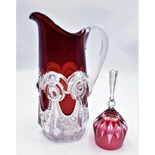 183 - RUBY GLASS JUG Plus CRANBERRY GLASS BELL