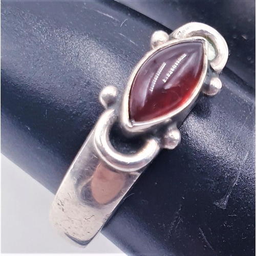 230 - SILVER (925) / AMBER? DESIGN CELTIC RING (Size O-P,Total Weight 4.00Grams)  (Boxed))