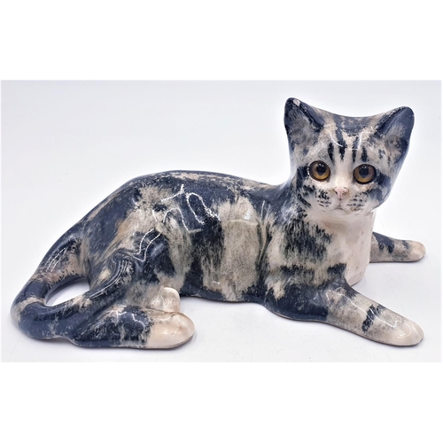 232 - WINSTANLEY 23cm MODEL OF A TABBY CAT (Glass Eyes) (Slight Nip To Ear)