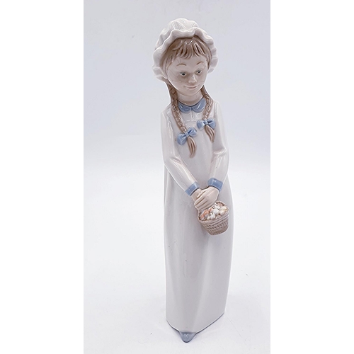 251 - LLADRO (Nao) Large 25.5cm FIGURINE OF A GIRL With PIGTAILS CARRYING A BASKET