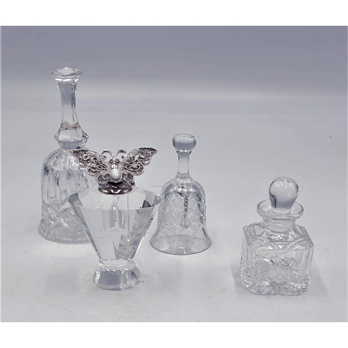 430 - CUT GLASS LIDDED SCENT BOTTLES (2) TOGETHER WITH CUT GLASS BELLS (2)