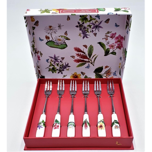 482 - PORTMEIRION (Boxed Set Of Six) PASTRY FORKS IN THE EXOTIC BOTANIC GARDEN DESIGN