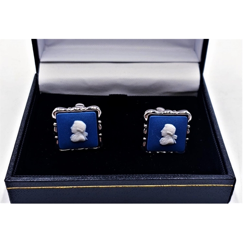 485 - WEDGWOOD DARK BLUE JASPER WARE CUFFLINKS (Boxed)