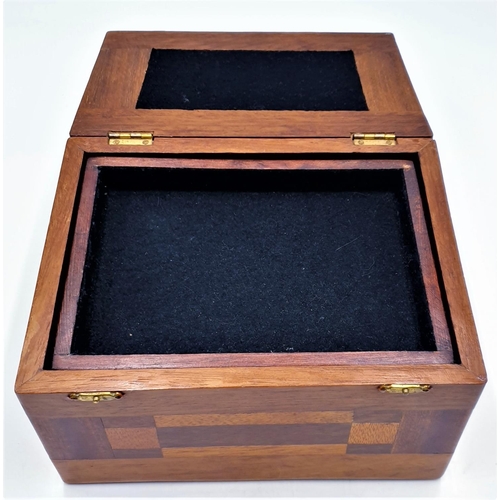 70 - WOODEN INLAID 22.5cm x 17cm x 12.5cm THREE COMPARTMENT HINGED LIDDED JEWELLERY BOX