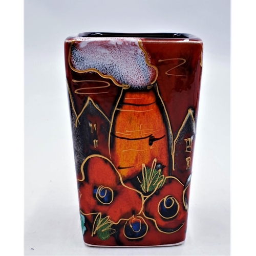 419 - ANITA HARRIS ART POTTERY 12.5cm x 7.5cm SQUARE VASE IN THE POTTERIES PAST DESIGN (Signed In Gold By ... 