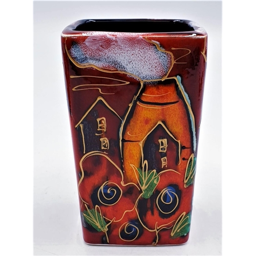 419 - ANITA HARRIS ART POTTERY 12.5cm x 7.5cm SQUARE VASE IN THE POTTERIES PAST DESIGN (Signed In Gold By ... 