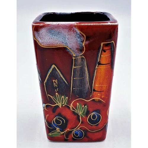 419 - ANITA HARRIS ART POTTERY 12.5cm x 7.5cm SQUARE VASE IN THE POTTERIES PAST DESIGN (Signed In Gold By ... 