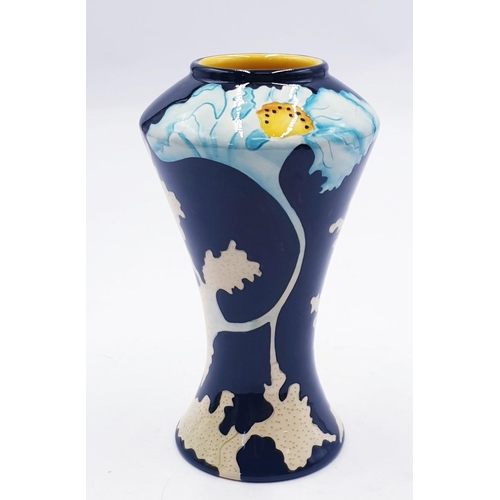 778 - COBRIDGE STONEWARE (Black Ryden) 16.5cm FLOWER VASE (Silver Line)