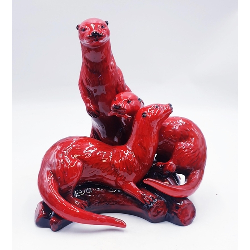 796 - KEVIN FRANCIS/PEGGY DAVIES STUDIO'S FLAMBE Large 27cm x 24cm x 17cm MODEL OF A FAMILY OF OTTERS FROM... 