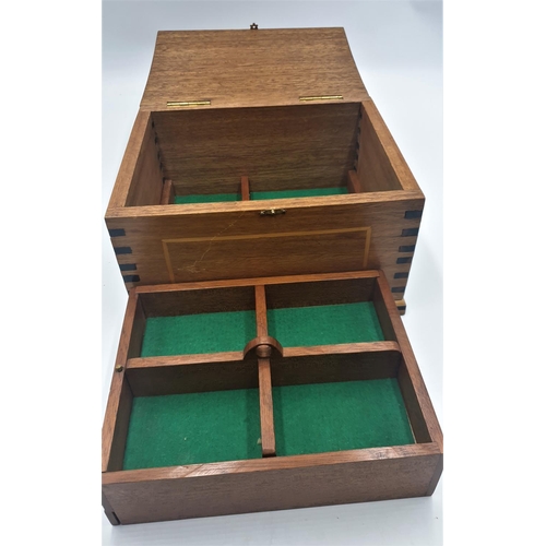 211 - WOODEN 27cm x 22cm x 16cm JEWELLERY BOX  WITH SECRET DRAWER