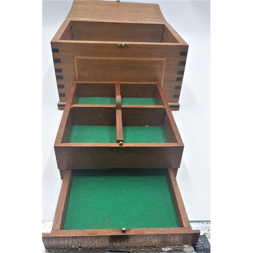 211 - WOODEN 27cm x 22cm x 16cm JEWELLERY BOX  WITH SECRET DRAWER