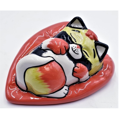 285 - LORNA BAILEY 14cm x 9cm CAT ASLEEP WALL PLAQUE Signed By Lorna Bailey (Marked 2nds)